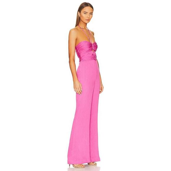 Alexis Jada Jumpsuit Halter Neck Flare Leg Pink Size XS Crepe Fabric - Picture 11 of 12